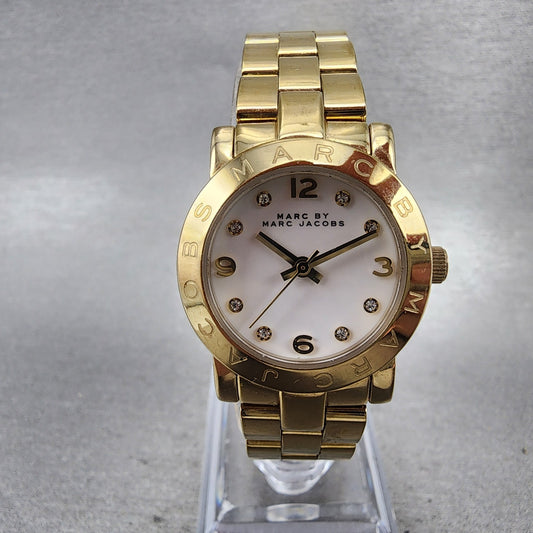 Marc By Marc Jacobs Mini Amy Watch Women 26mm White Dial Gold Tone New Battery0