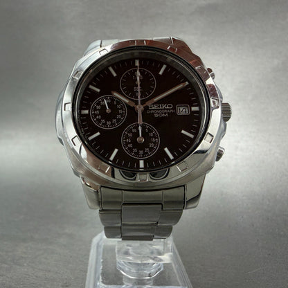 Seiko Chronograph Watch Men 39mm Black Dial Silver Tone Date 7t92-0ca0 New Batt5