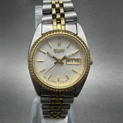 Seiko Watch Women 25mm White Dial Two Tone Daydate Round 7n83-0041 New Batt ONSI0