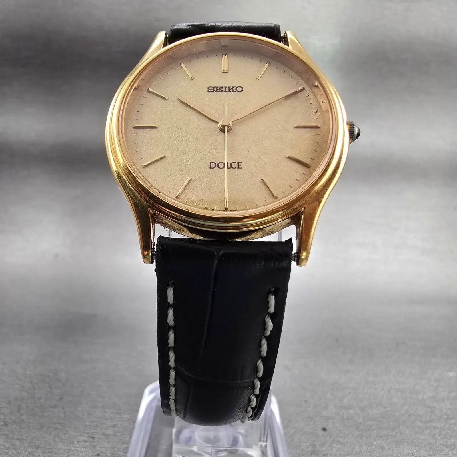 Seiko Dolce Watch Men 31mm Champagne Dial Gold Tone Round 8J41-6100 New Battery5