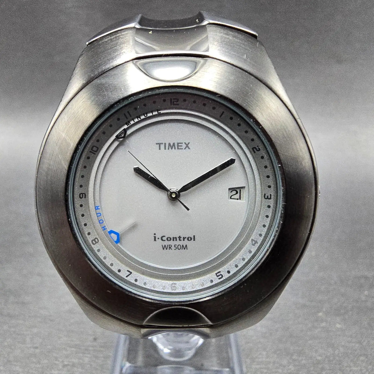 Timex I Control Watch Men 41mm Gray Dial Gray Tone Date Alarm Roudn PARTS0