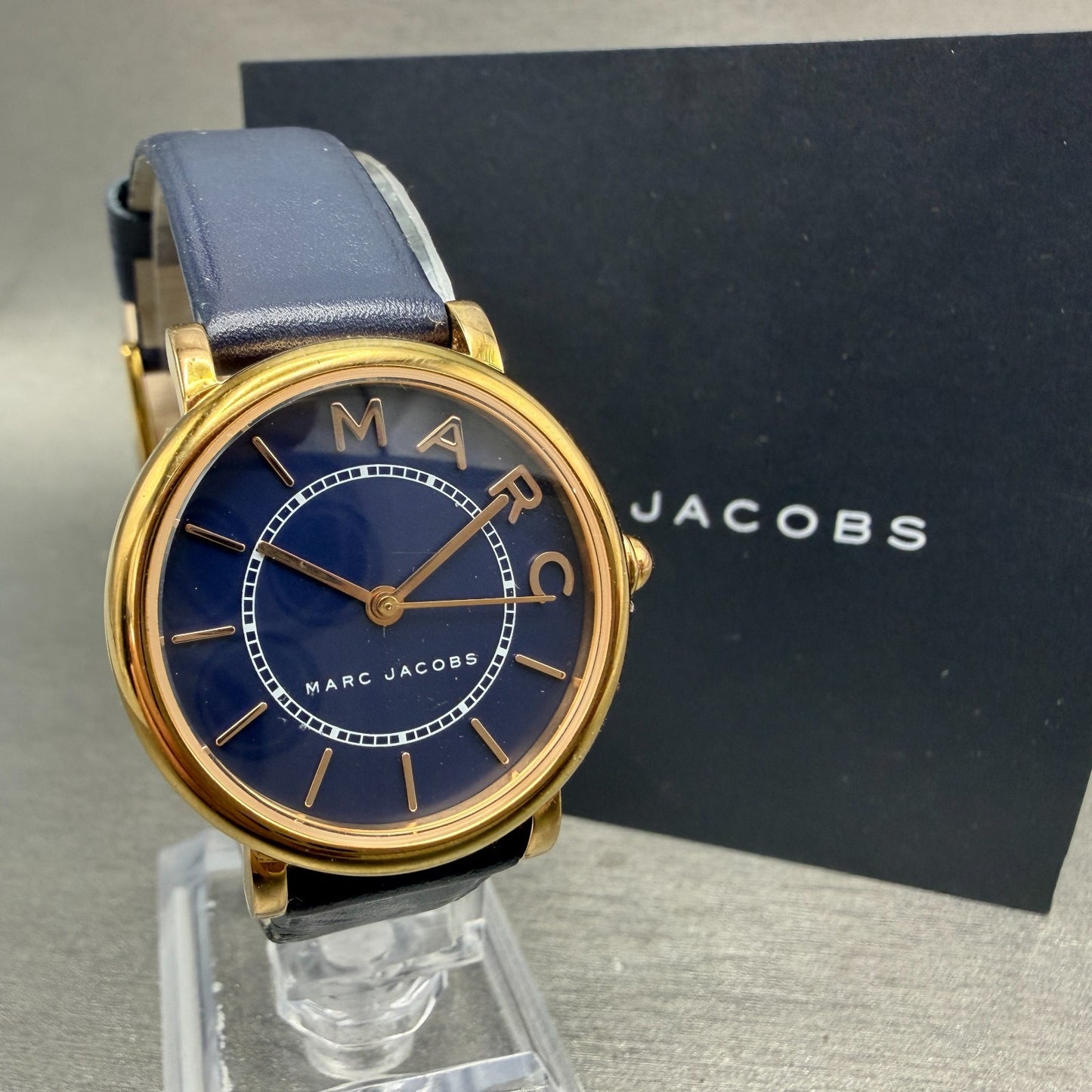 Marc Jacobs Roxy Watch Women 29mm Blue Dial Rose Gold Tone MJ1539 New Battery0