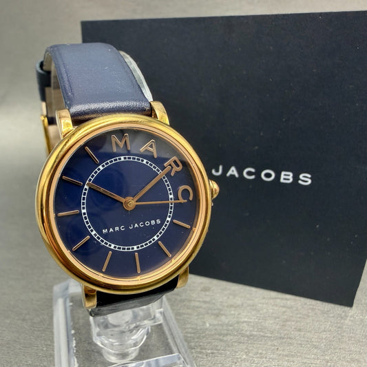 Marc Jacobs Roxy Watch Women 29mm Blue Dial Rose Gold Tone MJ1539 New Battery0