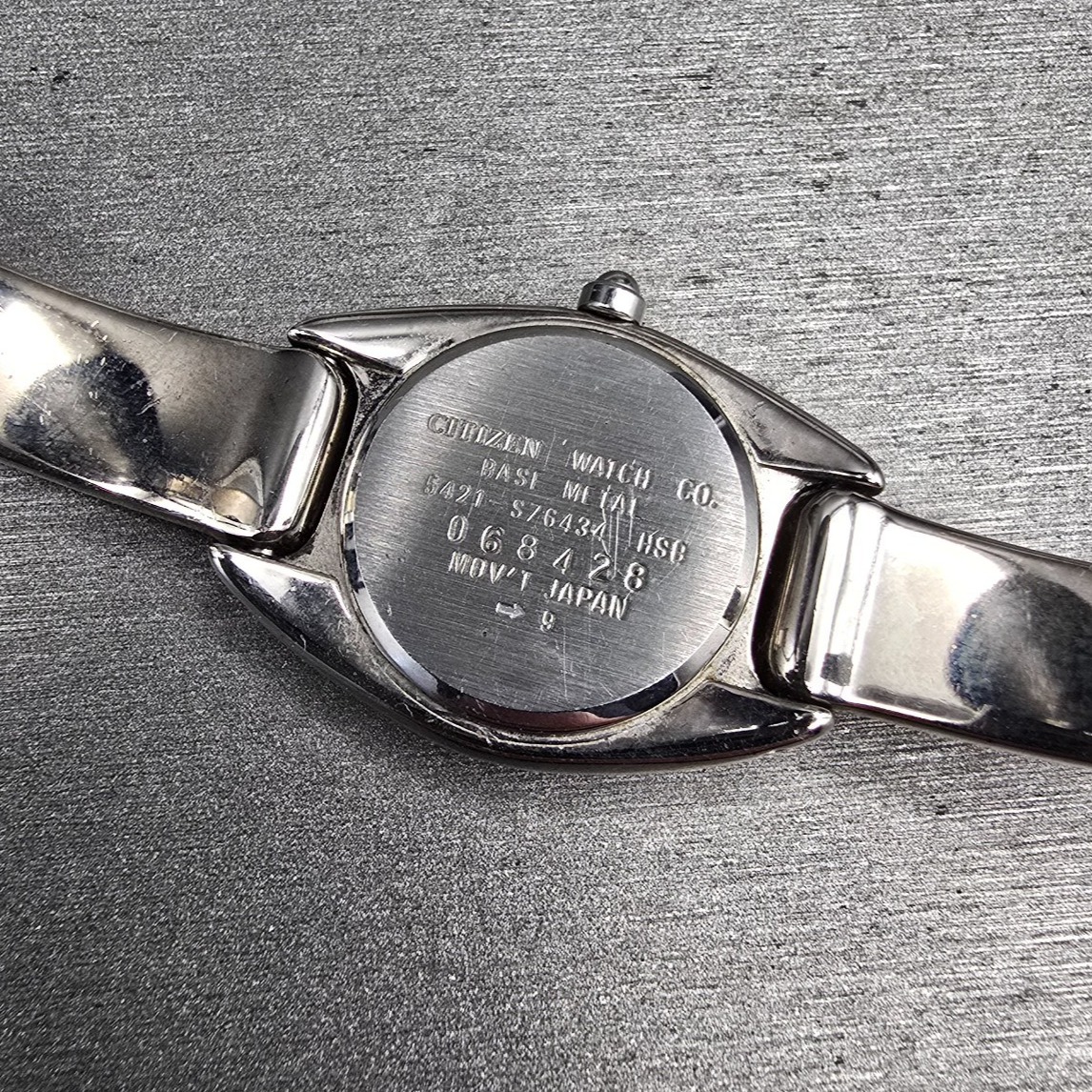 Citizen Watch Women 20mm Black Dial Silver Oval Bangle 5421-S76434 New Battery L10