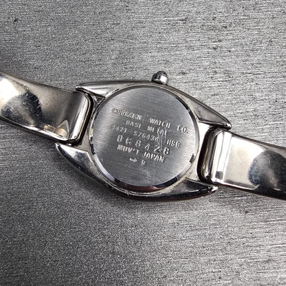 Citizen Watch Women 20mm Black Dial Silver Oval Bangle 5421-S76434 New Battery L10