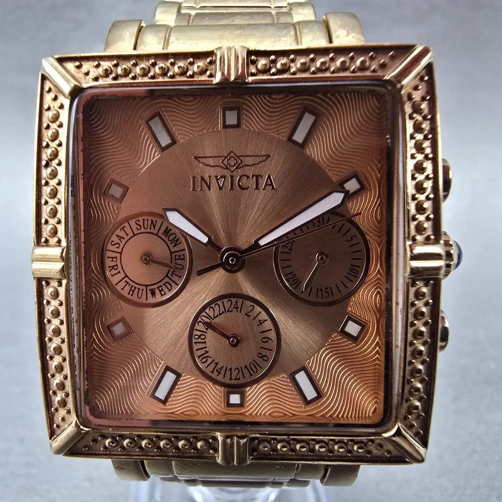 Invicta WildFlower Watch Women 33mm Rose Dial Rose Gold Tone Daydate New Battery1