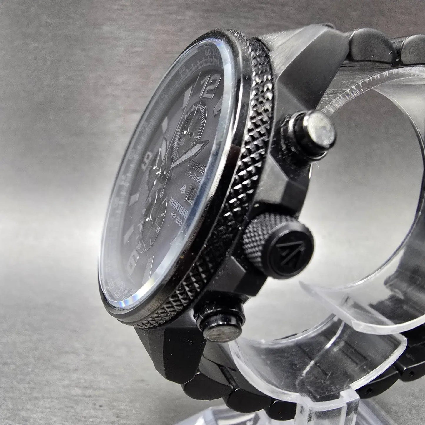 Citizen Eco-Drive Nighthawk Chronograph Watch Men 43mm Black Dial Black Runs2