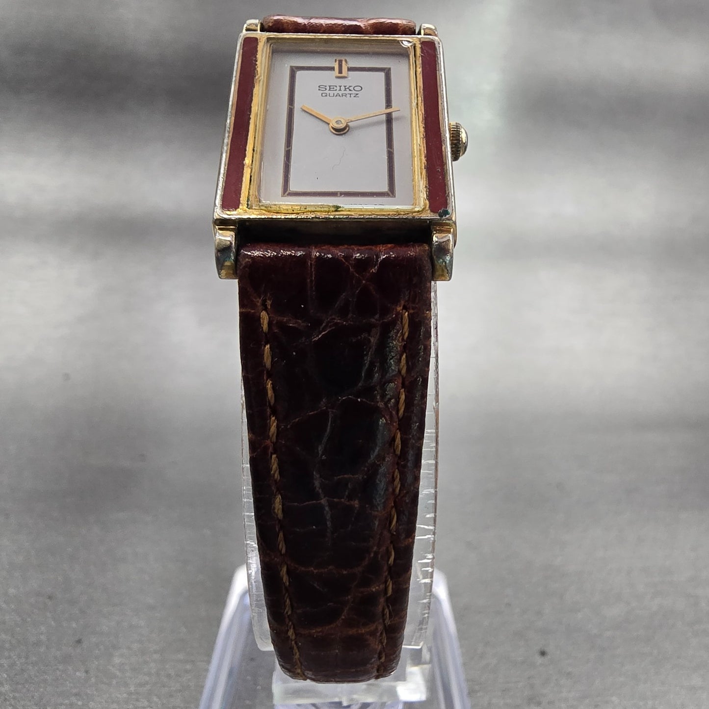 Seiko Watch Women 17mm White Dial Two Tone Rectangle 7320-520A New Battery VTG5
