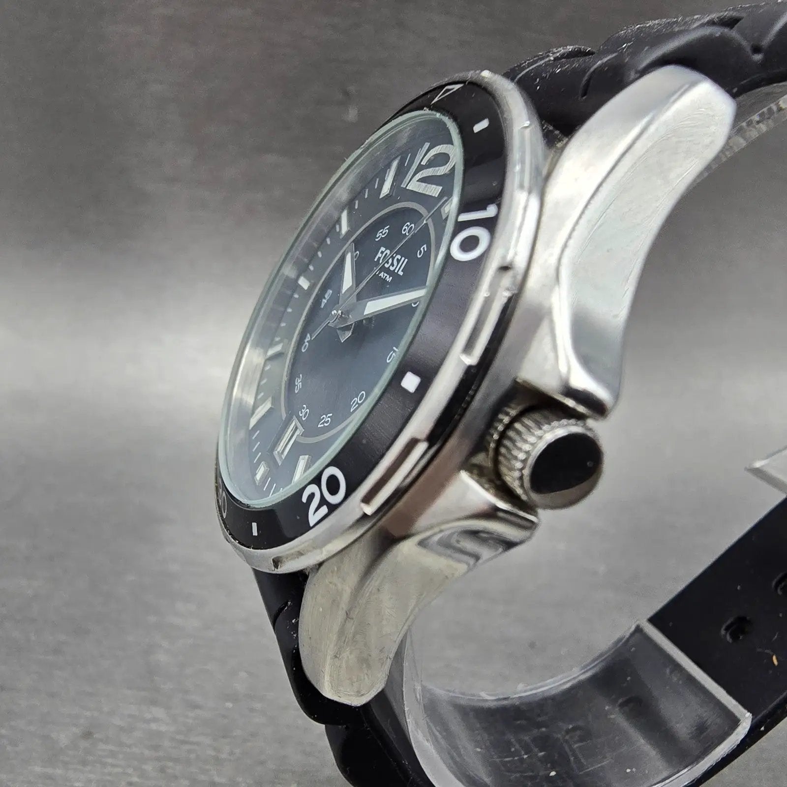 Fossil Dive Watch Men 38mm Black Dial Silver Tone Date Round AM-4264 New Battery2