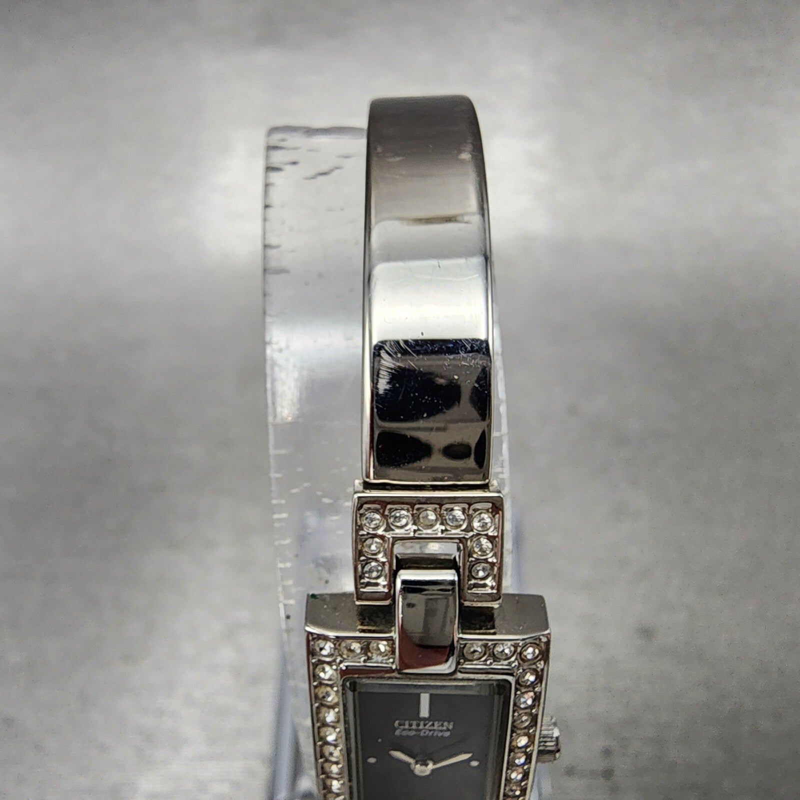 Citizen EcoDrive Tank Watch Women 14mm Black Dial Steel Rectangle Crystals Runs4