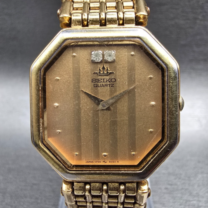 Seiko Watch Men 28mm Gold Dial Gold Tone Octagon 5P30-5040 New Battery Vintage0