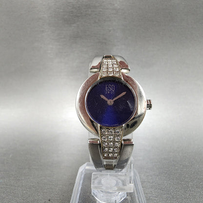 ESQ Tank Watch Women 23mm Blue Dial Silver Tone Crystal Bezel E5226 New Batt