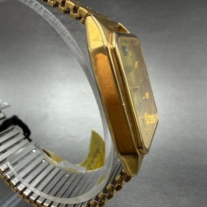 Lucien Piccard Dufonte Tank Watch Men 26mm Gold Dial Gold Tone Rectangle New Bat3