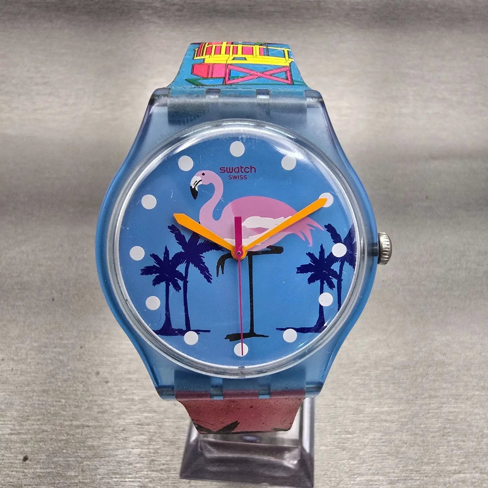 Swatch MIAMI VIBES Watch Women  Blue Dial Blue Case Round SUOZ230 New Battery0