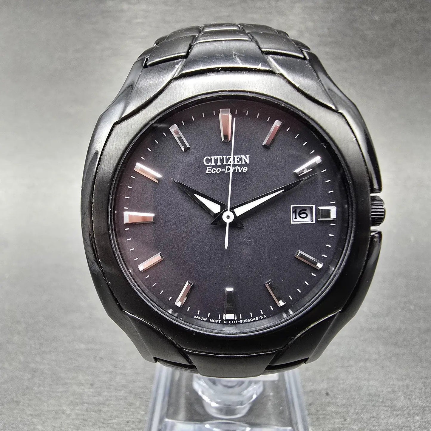 Citizen Eco-Drive Watch Men 38mm Black Dial Black Tone Date E111-S063426 Runs BK0