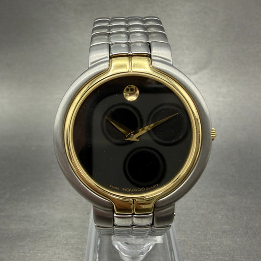 Movado Muesem Watch Men 35mm Black Dial Two Tone NO BACK PARTS!!! New Battery0
