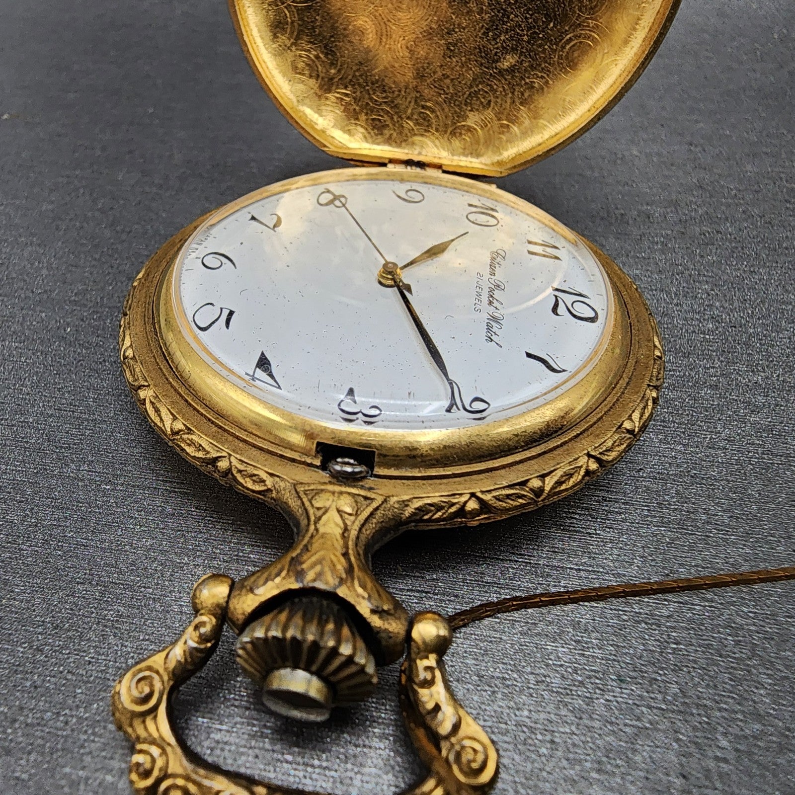 Citizen Pocket Watch Men 48mm White Dial Gold Tone Manual 0200028853 Runs PARTS5