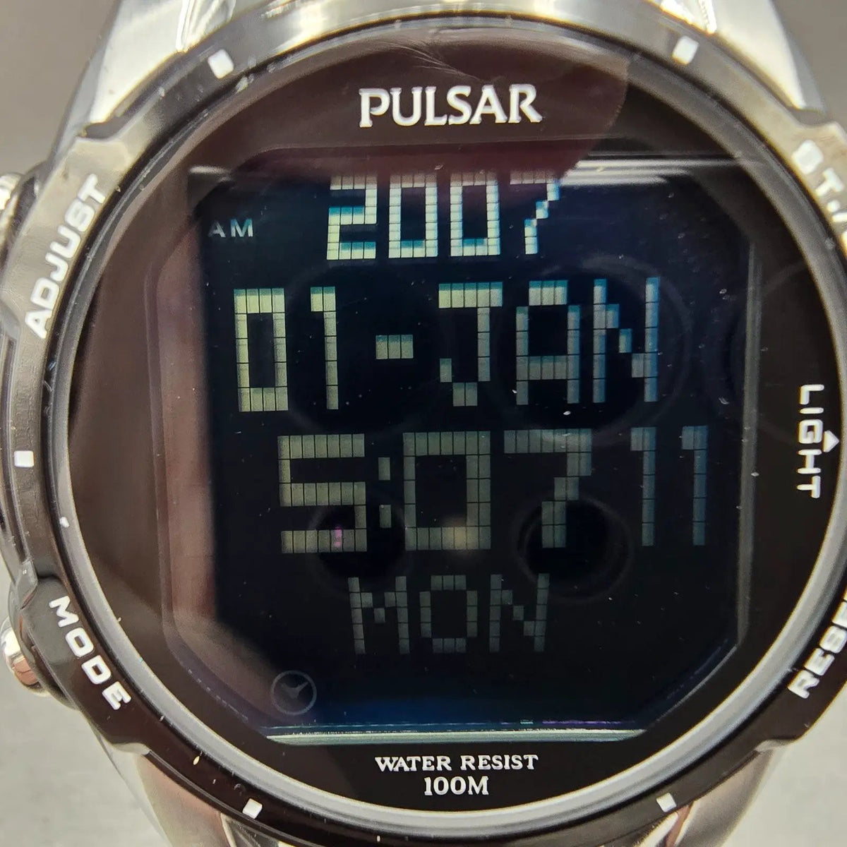 Pulsar Digital Watch Men 45mm Black Dial Two Tone Chrono Alarm W861-X002 NewBatt1