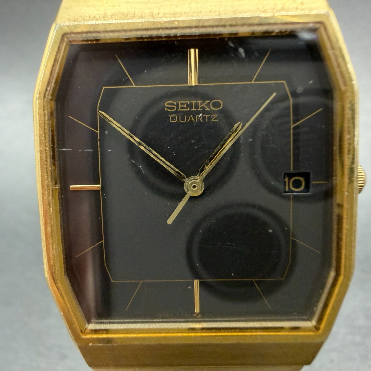 Seiko Tank Watch Men 29mm Black Dial Gold Tone Date 5P32-5A50 READ!! New Battery1