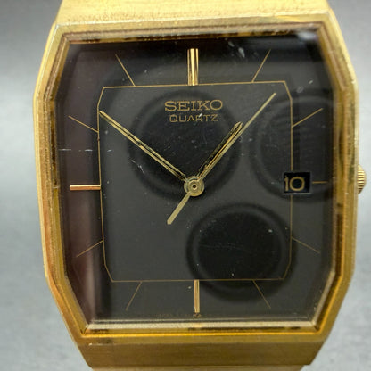 Seiko Tank Watch Men 29mm Black Dial Gold Tone Date 5P32-5A50 READ!! New Battery1