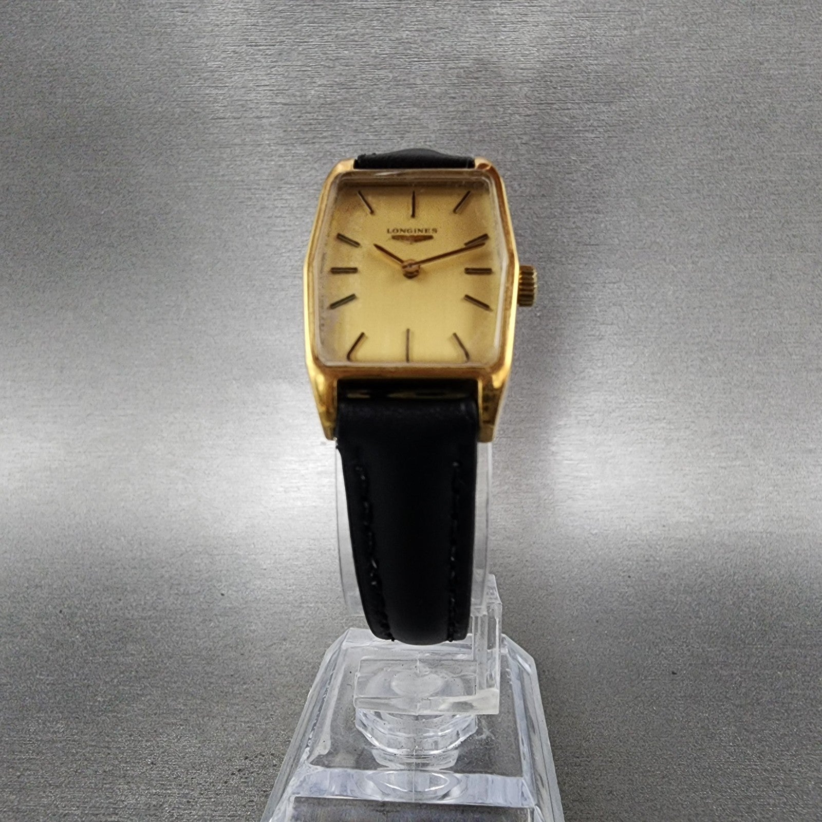 Longines Tank Watch Women 20mm Gold Dial Gold Tone Hexagon Manual Wind Runs 8175