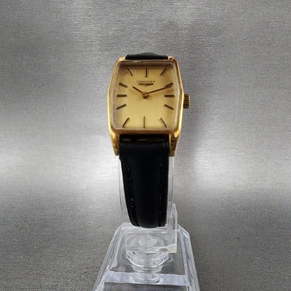 Longines Tank Watch Women 20mm Gold Dial Gold Tone Hexagon Manual Wind Runs 8175