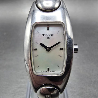 Tissot Tank Watch Women 17mm MOP Dial Stainless Steel Diamond Bangle New Battery0