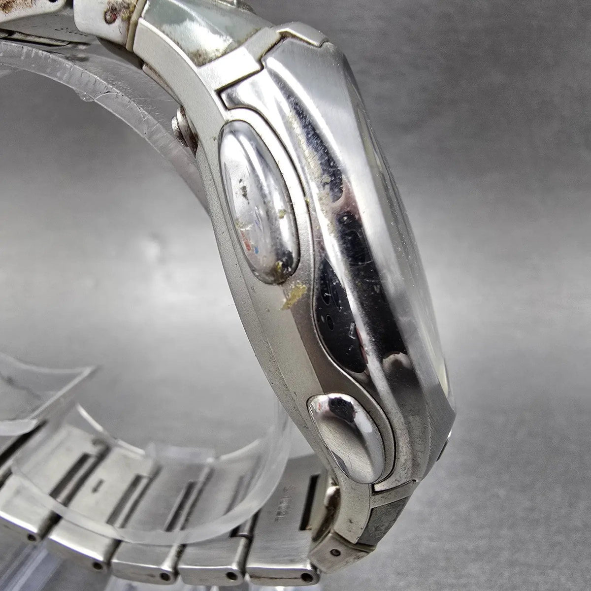 Casio Wave Ceptor Watch Men 43mm Gray Dial Silver Solar Alarm Daydate Runs JDM4