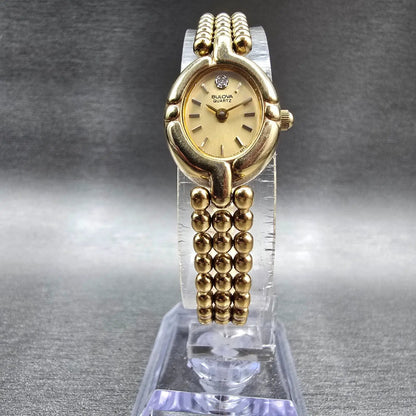 Bulova Watch Women 17mm Gold Dial Gold Tone Oval 92F51 New Battery Vintage5