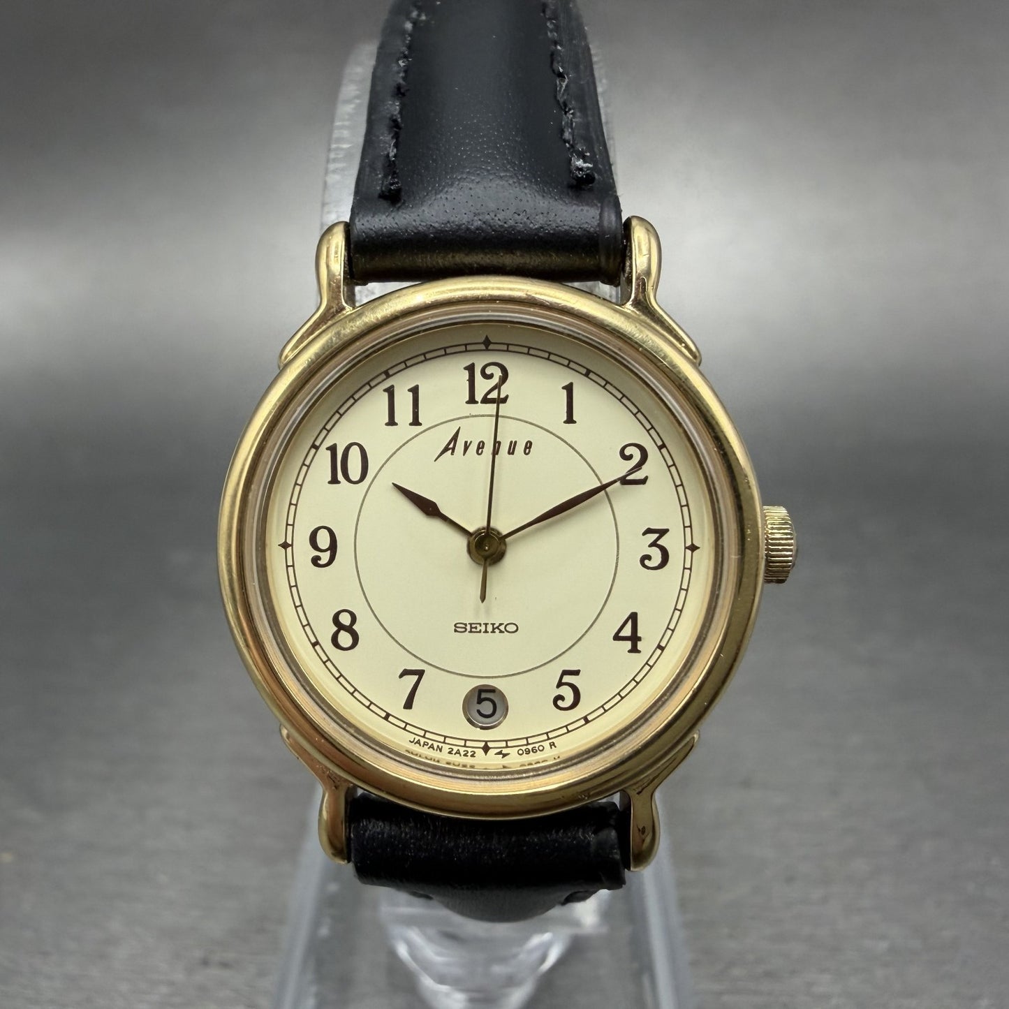 Seiko Avenue Watch Women 24mm Champagne Dial Gold Tone Date 2A22-0420 NewBattery0