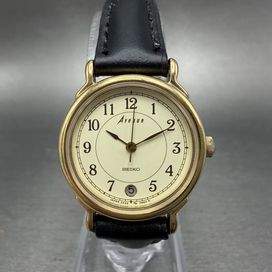 Seiko Avenue Watch Women 24mm Champagne Dial Gold Tone Date 2A22-0420 NewBattery0