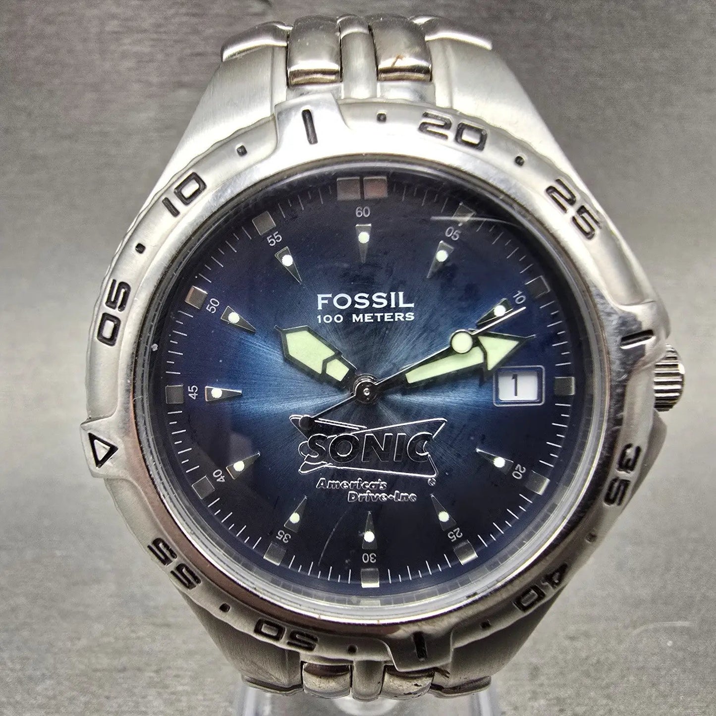Fossil Blue Dive Watch Men 41mm Blue Dial Silver Tone Date PR-5196 New Battery0