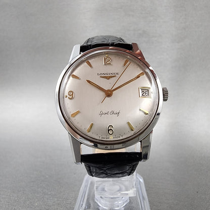 Longines Sport Chief Watch Men 34mm Champagne Dial Steel Date Round Manual Wind