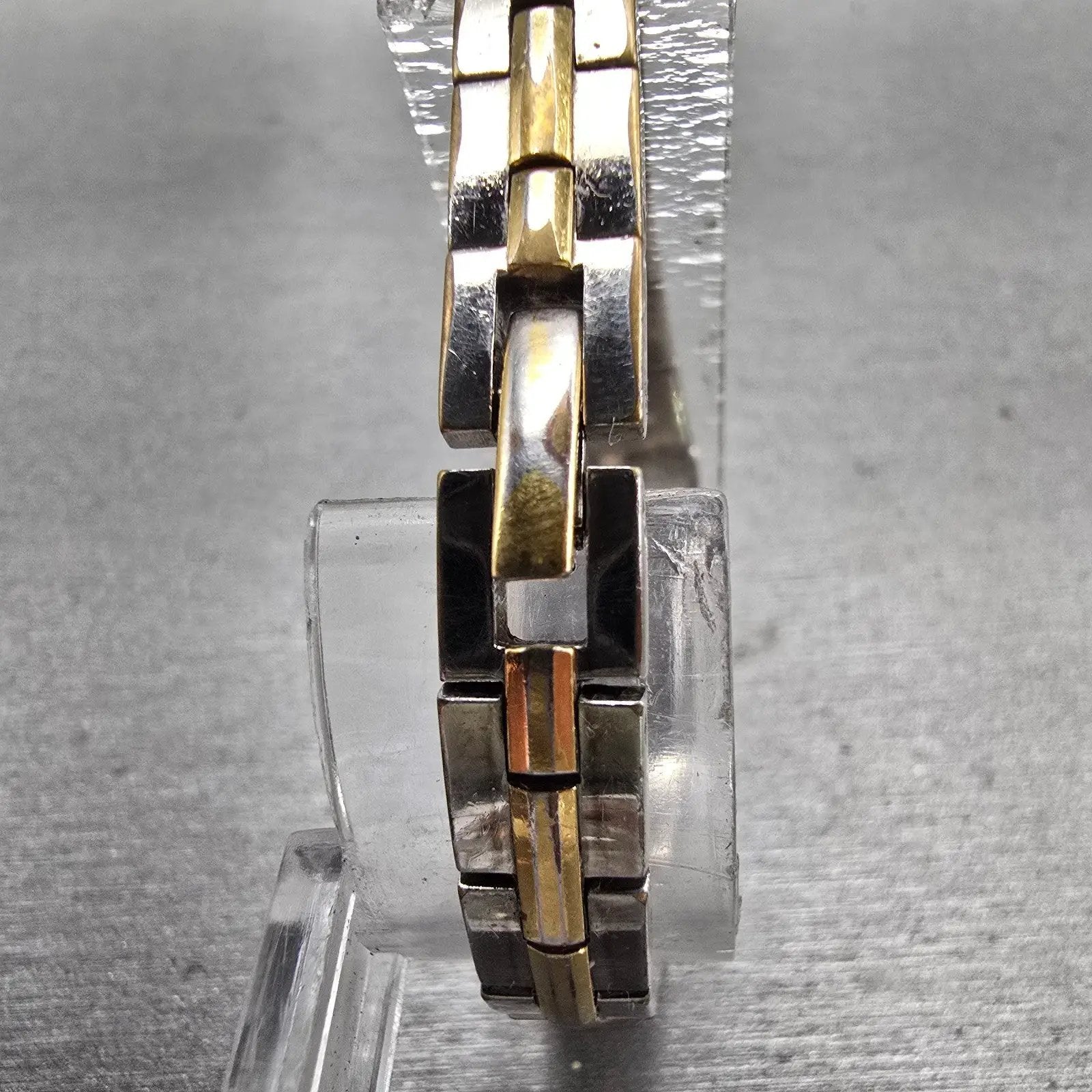 Seiko Watch Women 13mm White Dial Two Tone Rectangle 2E20-7479 New Battery READ!7