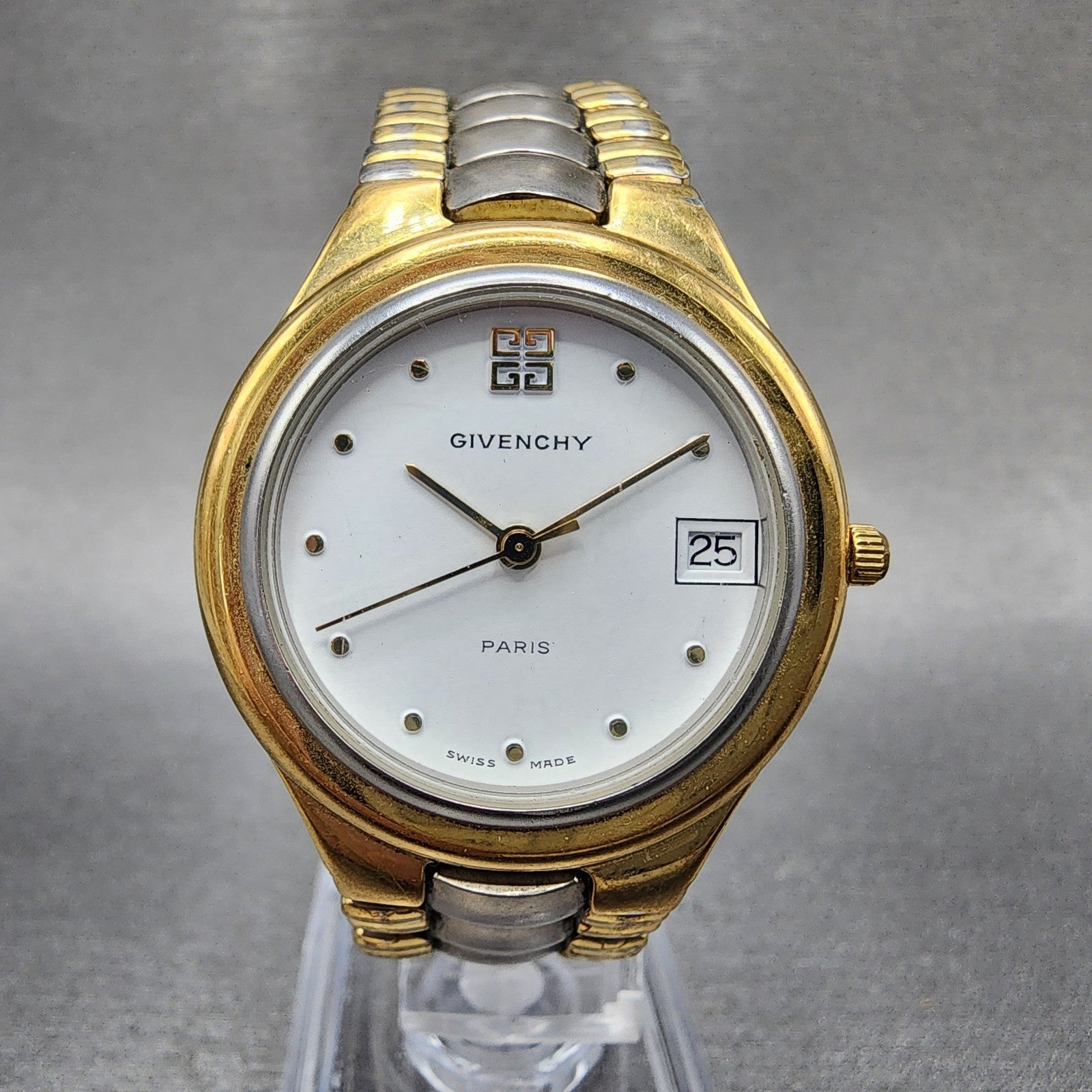 Givenchy Kashmir Watch Women 31mm White Dial Two Tone Date Round New Battery0