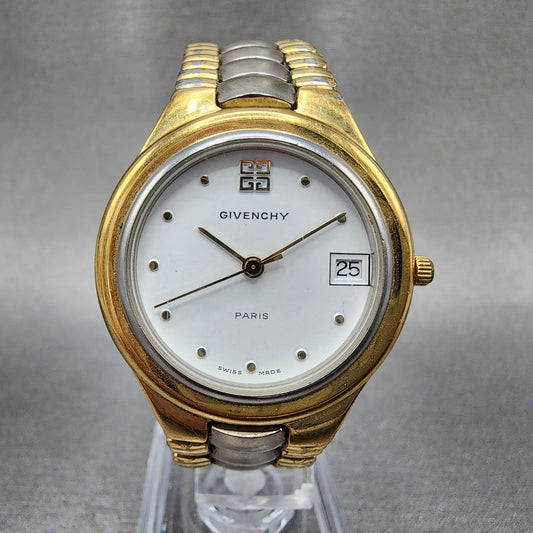 Givenchy Kashmir Watch Women 31mm White Dial Two Tone Date Round New Battery0