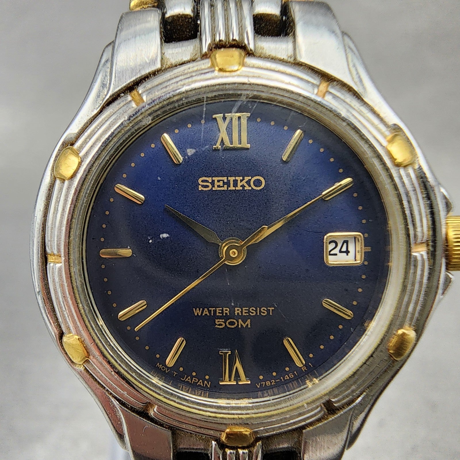 Seiko Watch Women 26mm Blue Dial Two Tone Date Round V7820779 New Battery1