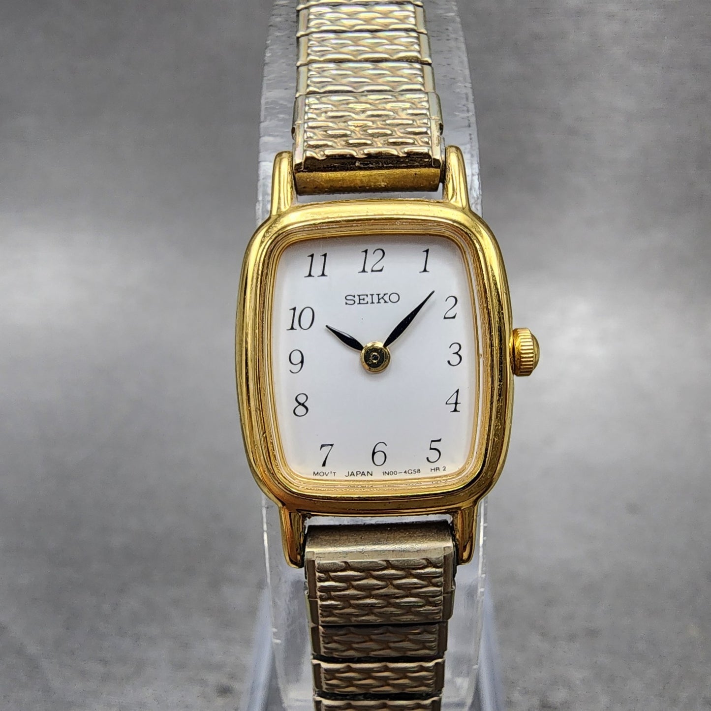 Seiko Watch Women 18mm White Dial Gold Tone Rectangle 1N005K29 New Battery0