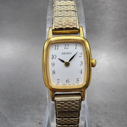 Seiko Watch Women 18mm White Dial Gold Tone Rectangle 1N005K29 New Battery0