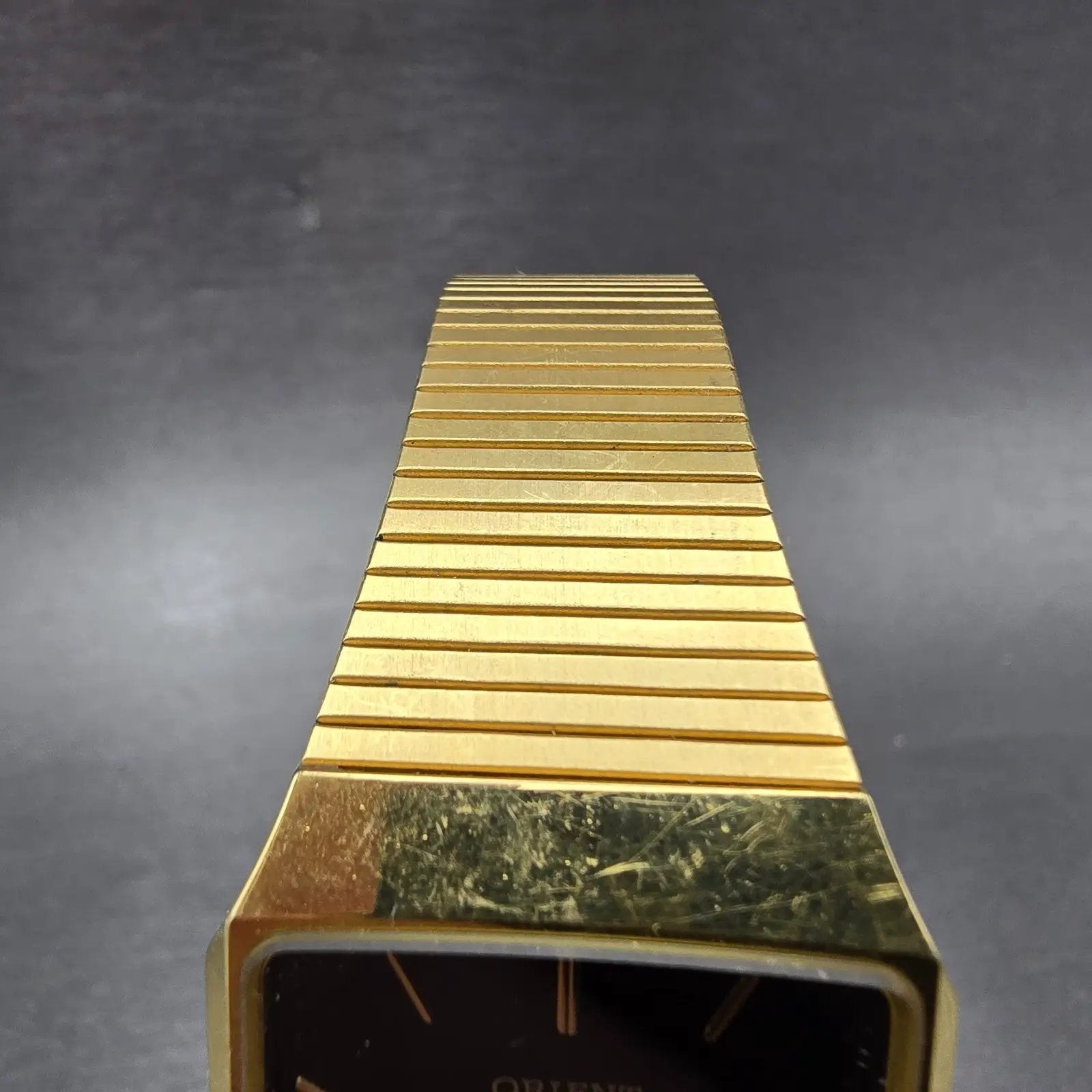 Orient VX Tank Watch Men 28mm Brown Dial Gold Tone Rectangle New Battery4