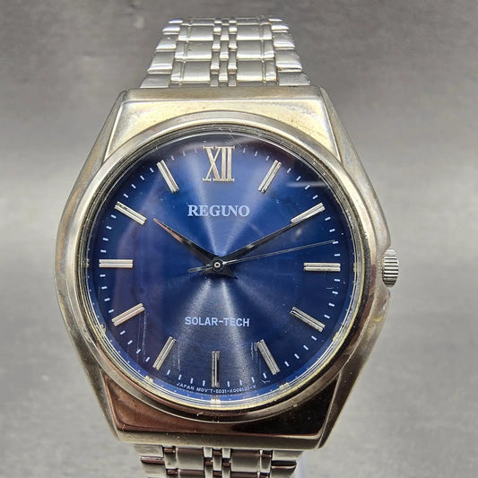 Citizen Reguno Solar Watch Men 35mm Blue Dial Silver Tone E031-K005418 Runs0