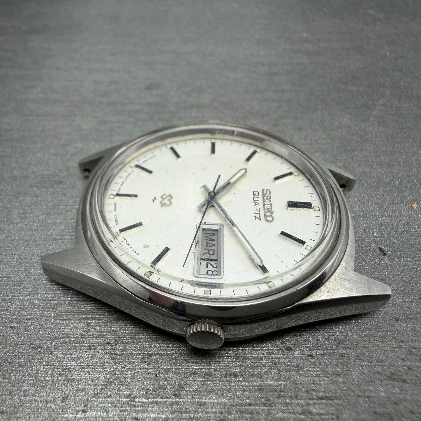 Seiko SQ Watch Men 35mm Silver Dial Silver Tone Daydate Round 7123-8429 PARTS6