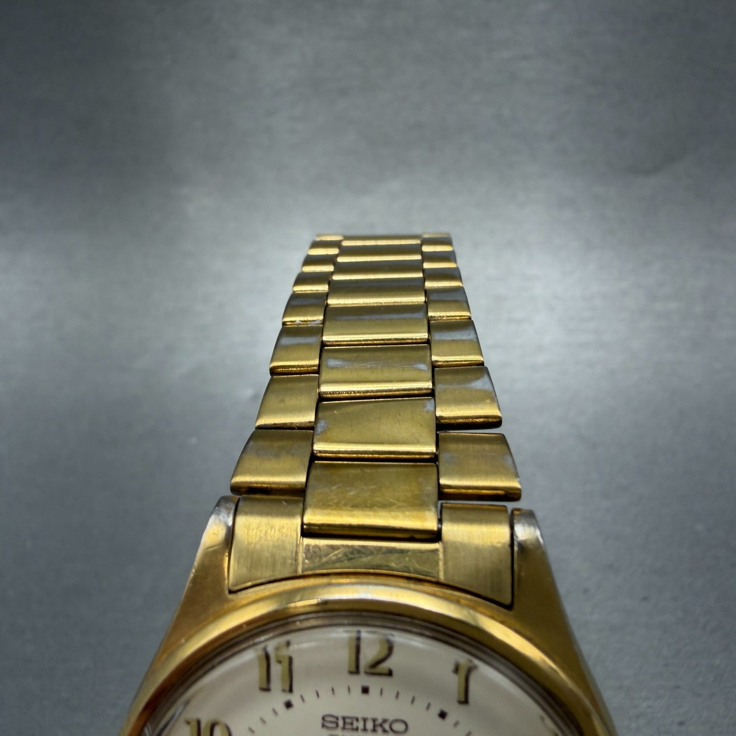 Seiko SQ Watch Men 35mm Cream Dial Gold Tone Daydate Round 5y23-8049 New Battery4