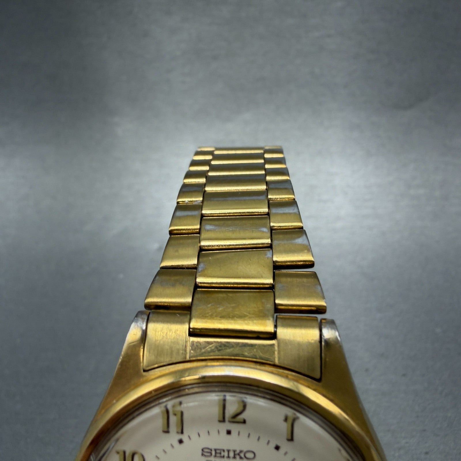Seiko SQ Watch Men 35mm Cream Dial Gold Tone Daydate Round 5y23-8049 New Battery4