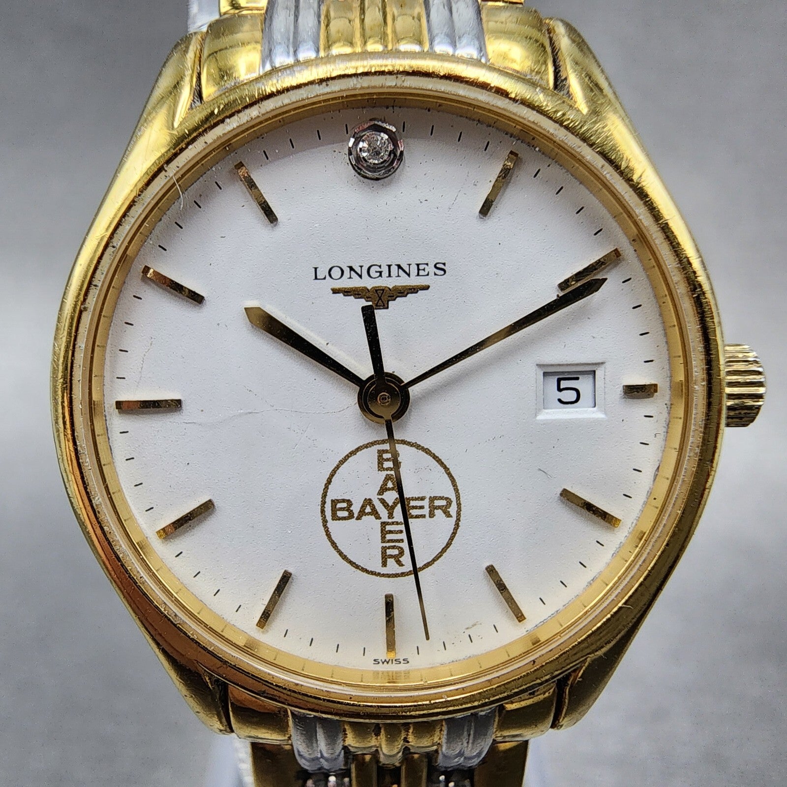 Longines Watch Women 25mm White Dial Gold Tone Date Round l4.59.2 New Battery1