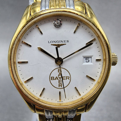 Longines Watch Women 25mm White Dial Gold Tone Date Round l4.59.2 New Battery1