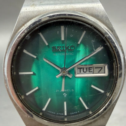 Seiko Automatic Watch Women 25mm Green Dial Silver Tone Daydate 2706-0380 Runs1