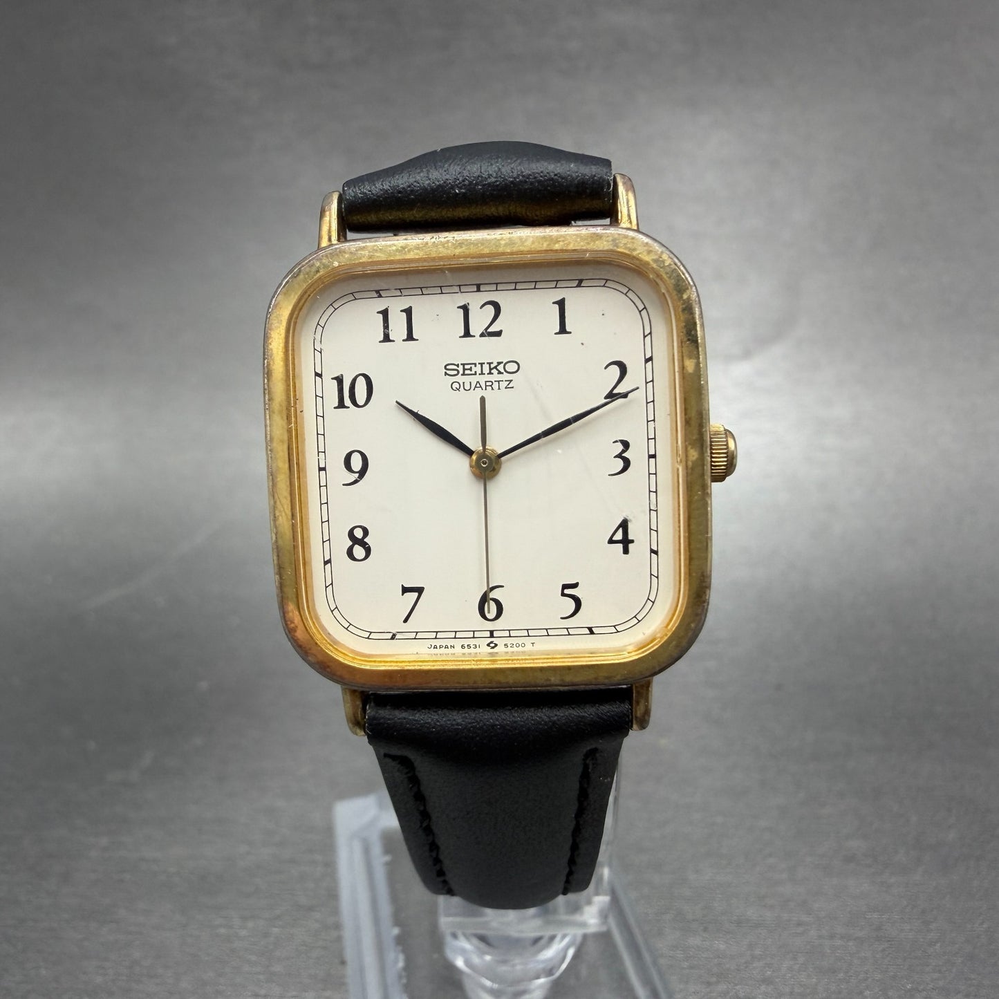 Seiko Tank Watch Men 27mm White Dial Gold Tone Square 6531-5130 New Battery 20