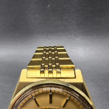 Seiko SQ Watch Men 34mm Gold Dial Gold Tone Daydate Round 7123-8439 PARTS VTG5