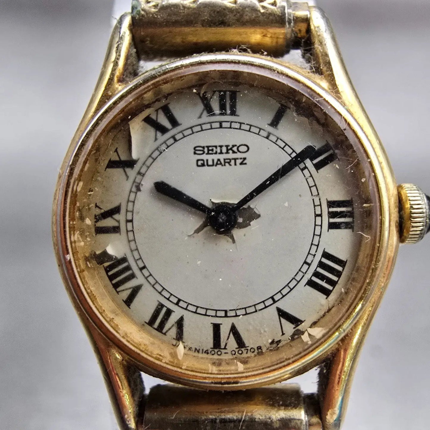 Seiko Watch Women 20mm White Dial Gold Tone Round 1400-0029 Vintage New Battery1